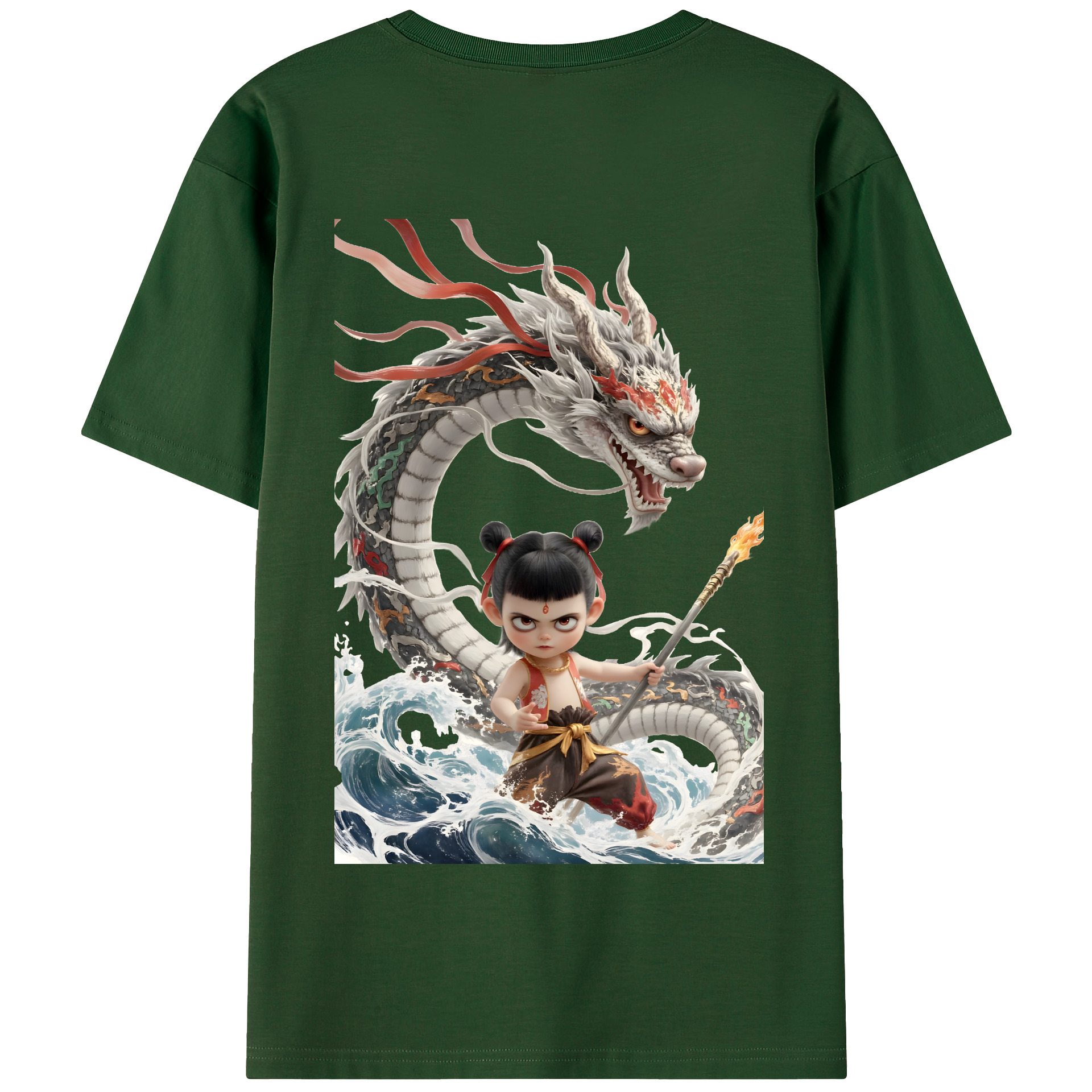 （画像用） Ne Zha 2 ナタ 魔童の大暴れ 綿100％半袖Tシャツ（背面プリント）